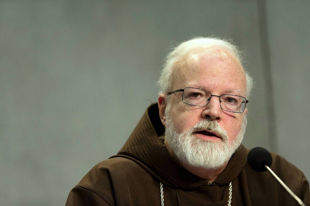 Cardinal Sean O'Malley, the archbishop of Boston, announces the formation of the sexual abuse commission during a news conference at the Vatican.