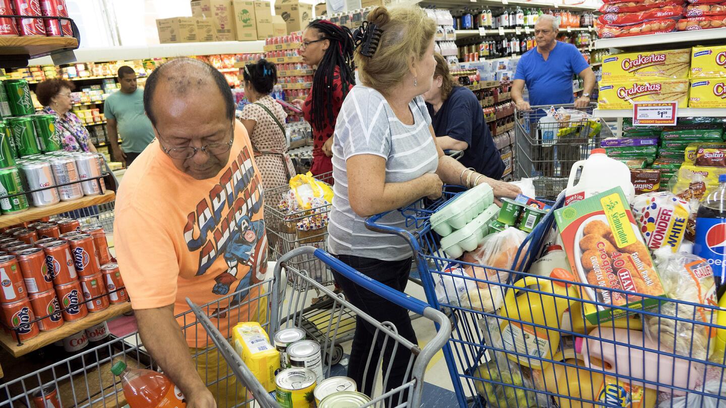 Miami residents are buying supplies to be prepared for Hurricane Matthew in Miami, Florida, on Oct. 5, 2016.