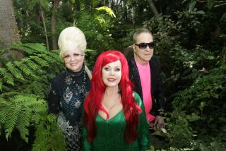 WEST HOLLYWOOD, CA - APRIL 27: Cindy Wilson, Fred Schneider and Kate Pierson of "The B-52s" will retire after touring this year. The band formed in Athens, Georgia, in 1976. Photographed at the Sunset Marquis Hotel on Wednesday, April 27, 2022 in West Hollywood, CA. (Myung J. Chun / Los Angeles Times)