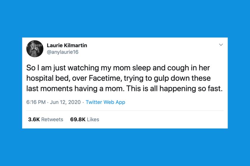 Tweet from Laurie Kilmartin about her mother's death