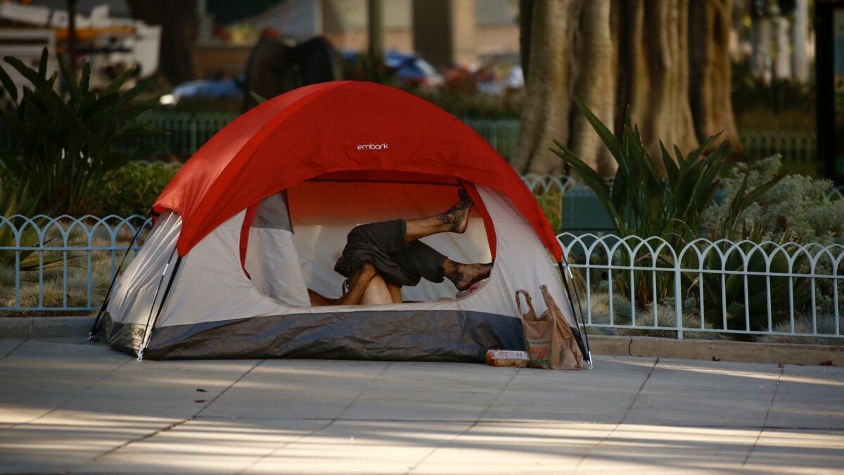 A tent on First Street in downtown L.A.