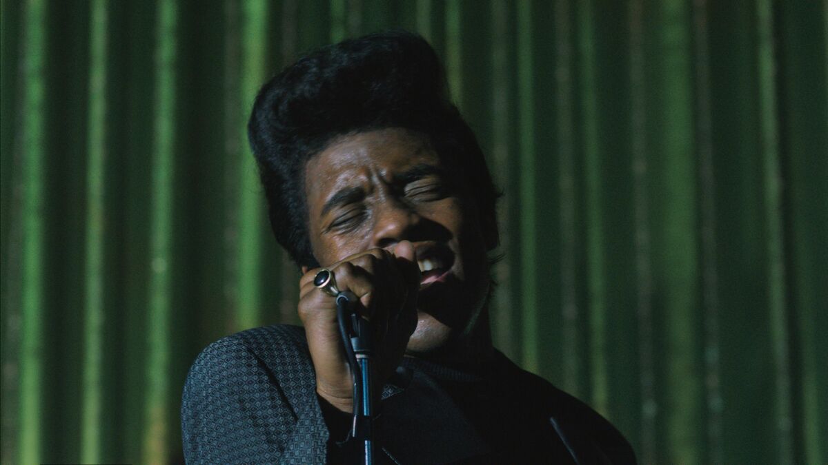 Chadwich Boseman as James Brown in a scene from "Get on Up." 