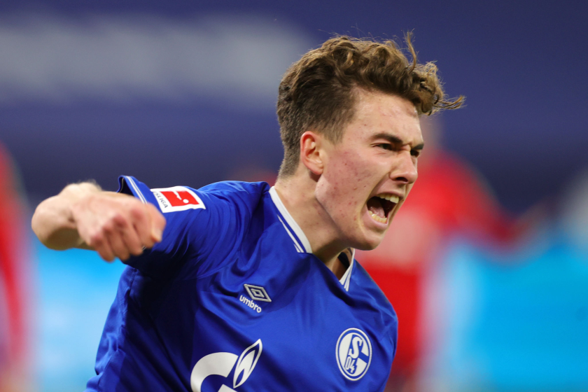 GELSENKIRCHEN, GERMANY - JANUARY 20: Matthew Hoppe of FC Schalke celebrates after scoring.