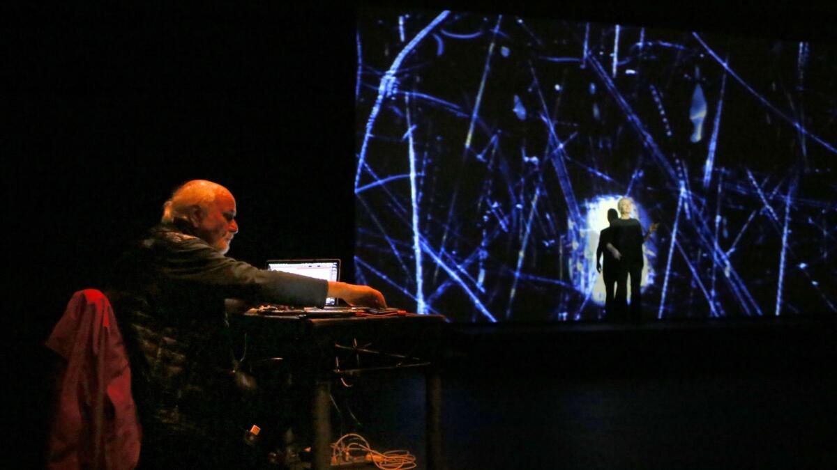 Morton Subotnick works the synthesizer in his new piece, "Crowds and Power," with soprano Joan La Barbara at REDCAT on Tuesday.