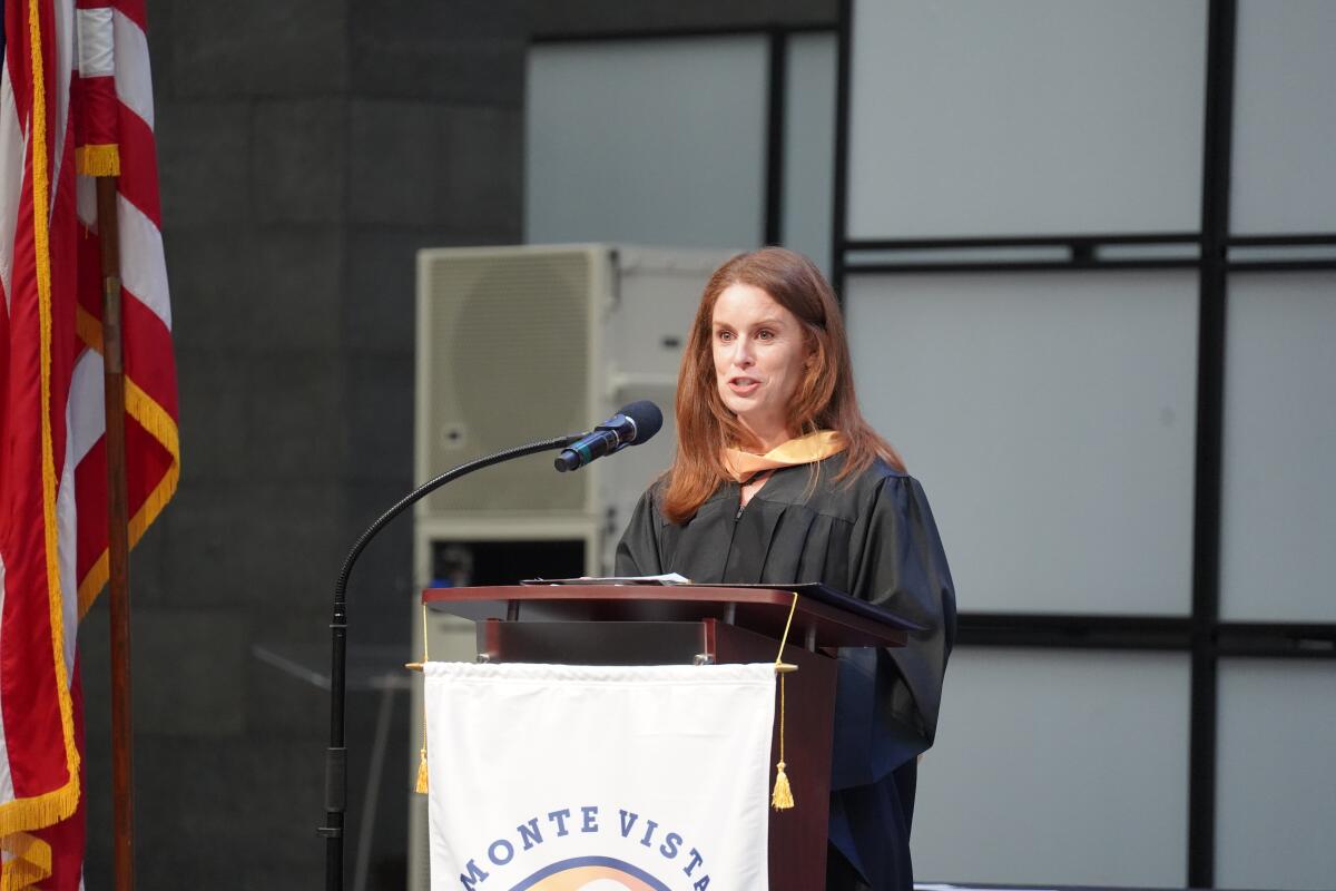 Monte Vista principal Racquel Stephens speaks as part of the Monte Vista graduation.