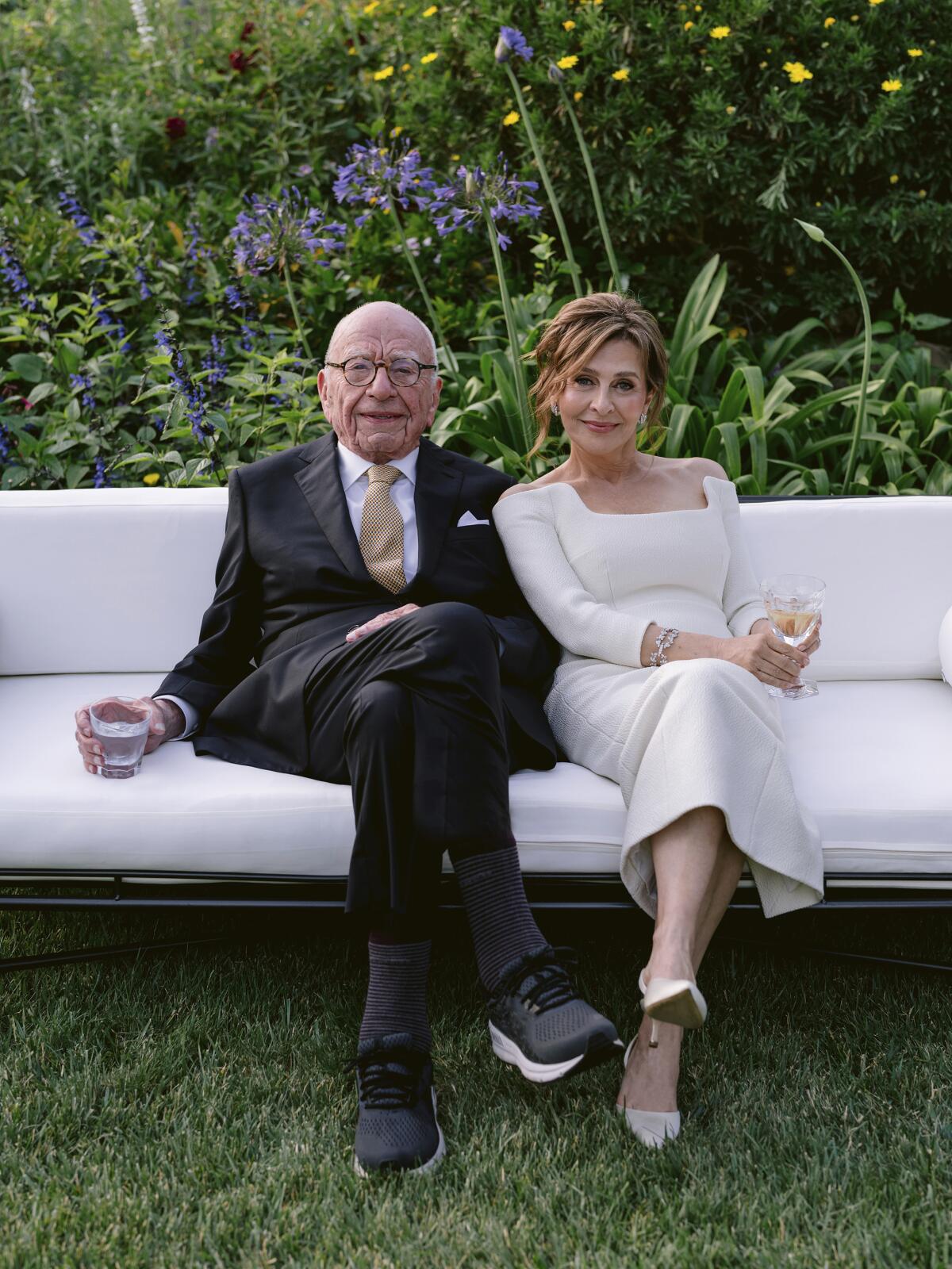 Rupert Murdoch and Elena Zhukova during their wedding ceremony at his vineyard estate in Bel Air, Saturday, June 1, 2024.