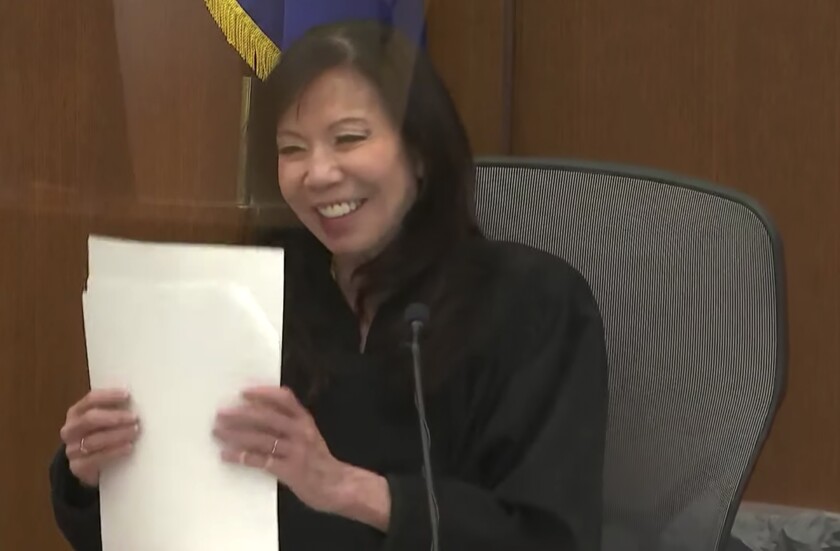 In this screen grab from video, Hennepin County Judge Regina Chu presides over jury selection Friday, Dec. 3, 2021, in the trial of former Brooklyn Center police Officer Kim Potter at the Hennepin County Courthouse in Minneapolis, Minn. Potter is charged with first- and second-degree manslaughter in the April 11 shooting of Wright, a 20-year-old Black motorist, following a traffic stop in the Minneapolis suburb of Brooklyn Center. (Court TV, via AP, Pool)