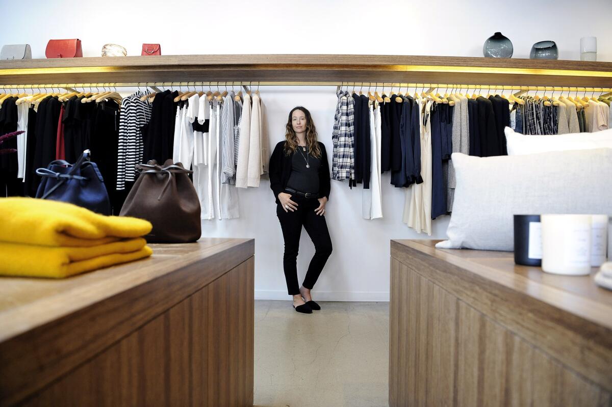 Designer Jenni Kayne at her Brentwood store. Kayne has built a women's fashion and lifestyle brand around her own lifestyle and what inspires her about California. The majority of her goods are made in Los Angeles.