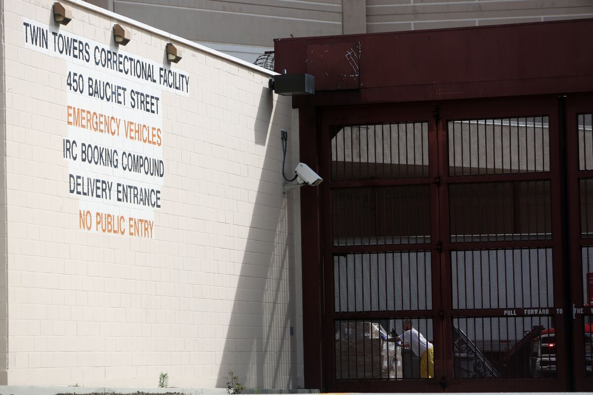 People are seen inside the Twin Towers Correctional Facility in Los Angeles. 