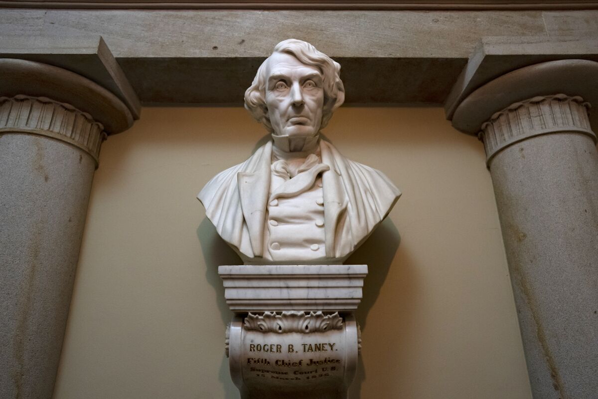 A marble bust of Chief Justice Roger Taney would be removed from its perch in the Capitol under a bill passed by the House.