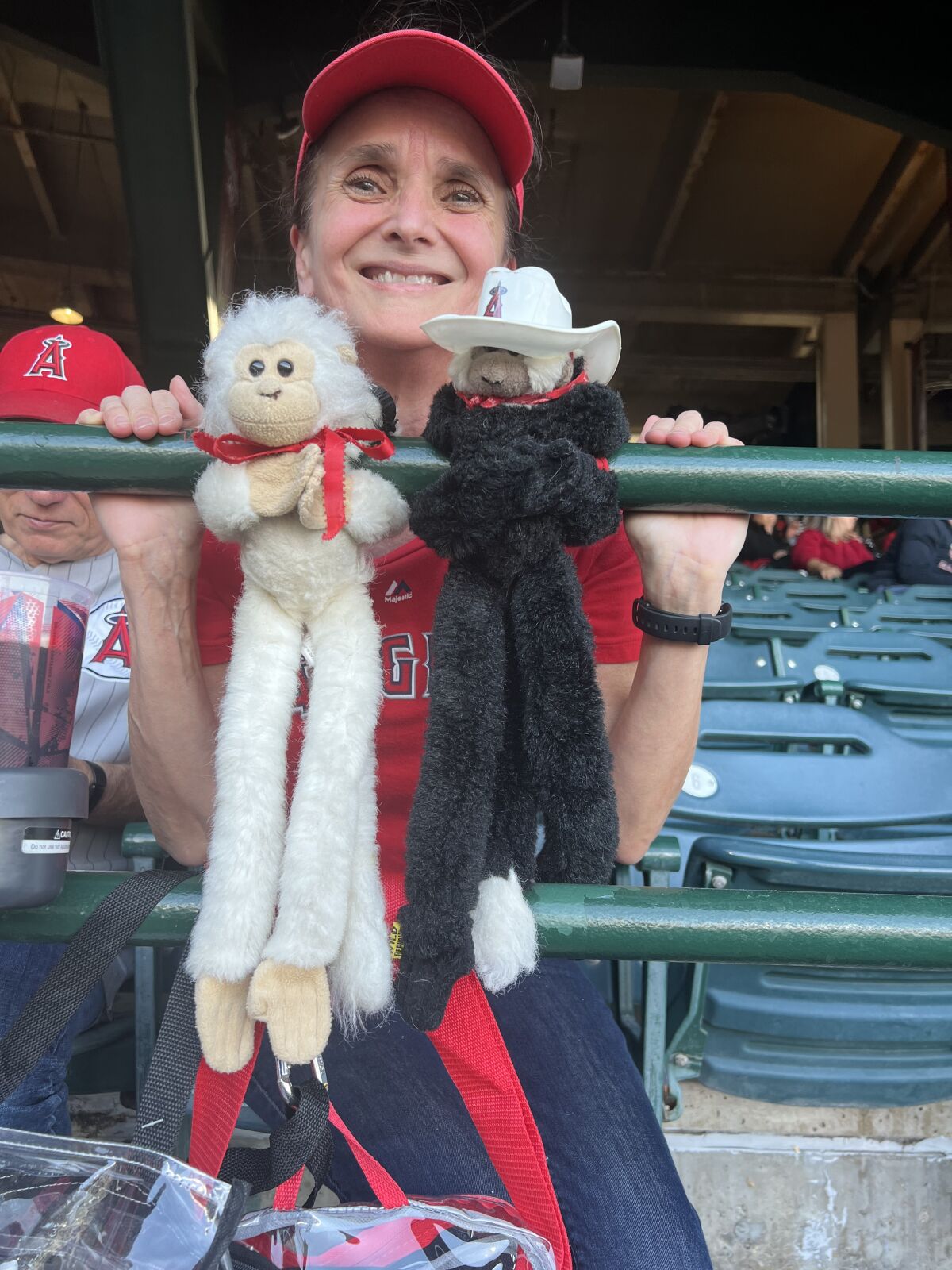 This fan, Patty Konrad of Garden Grove, affixed a cowboy hat to an ancient Angels rally monkey.