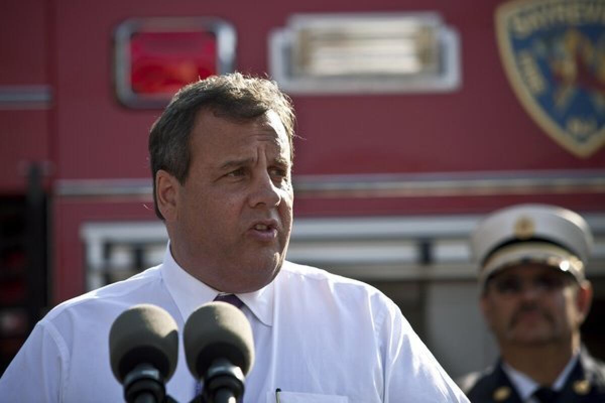In Sayreville, N.J., Gov. Chris Christie commemorates the anniversary of Superstorm Sandy with first responders.