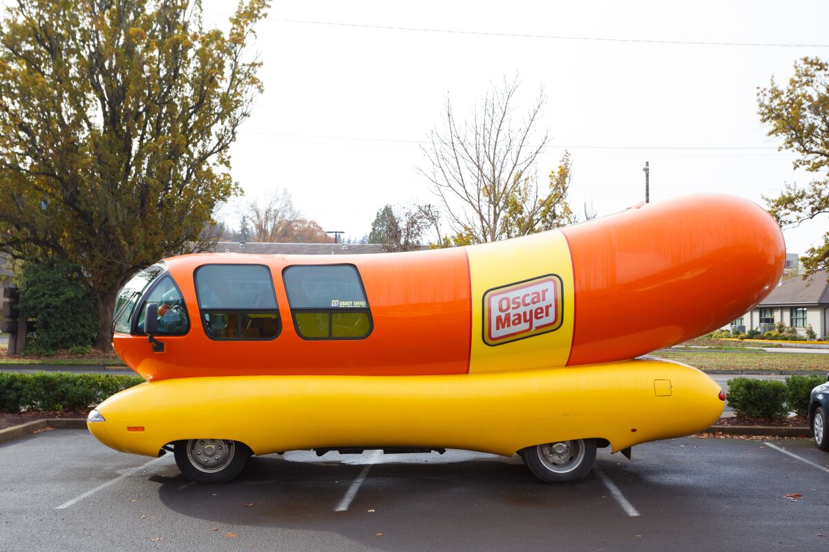 Oscar Mayer Wienermobile makes an appearance at the University of Oregon in Eugene.