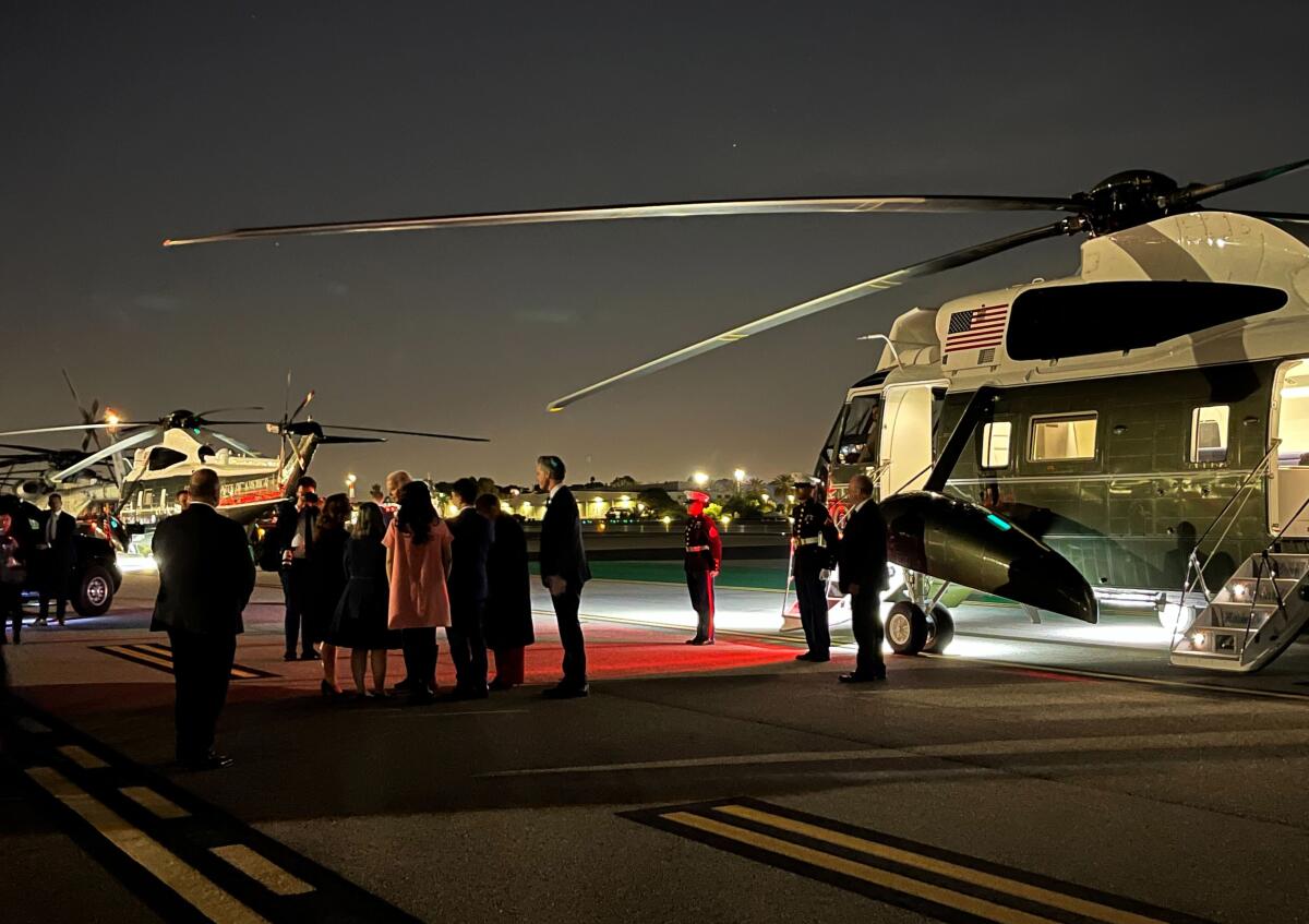 President Biden arrives at Santa Monica airport before attending a fundraising event in Los Angeles. 