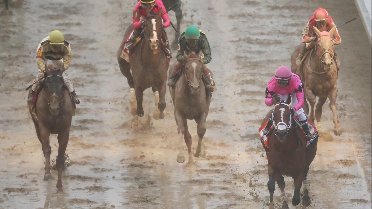 Maximum Security crosses the finish line to not win the Kentucky Derby.