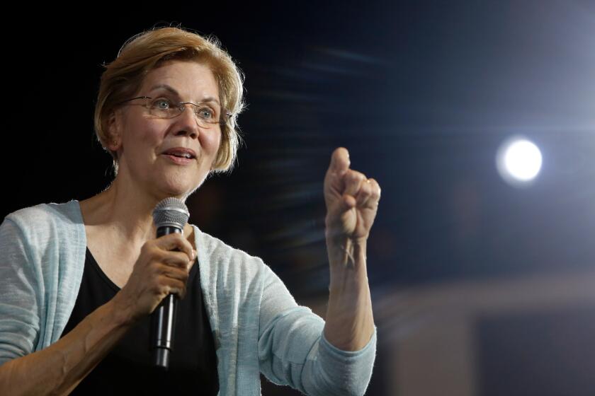 LOS ANGELES, CA-AUGUST 21, 2019: Democratic presidential candidate Sen. Elizabeth Warren, D-Massachusetts speaks at a town hall at the Shrine Expo Hall on August 21, 2019 in Los Angeles, California. (Photo By Dania Maxwell / Los Angeles Times)