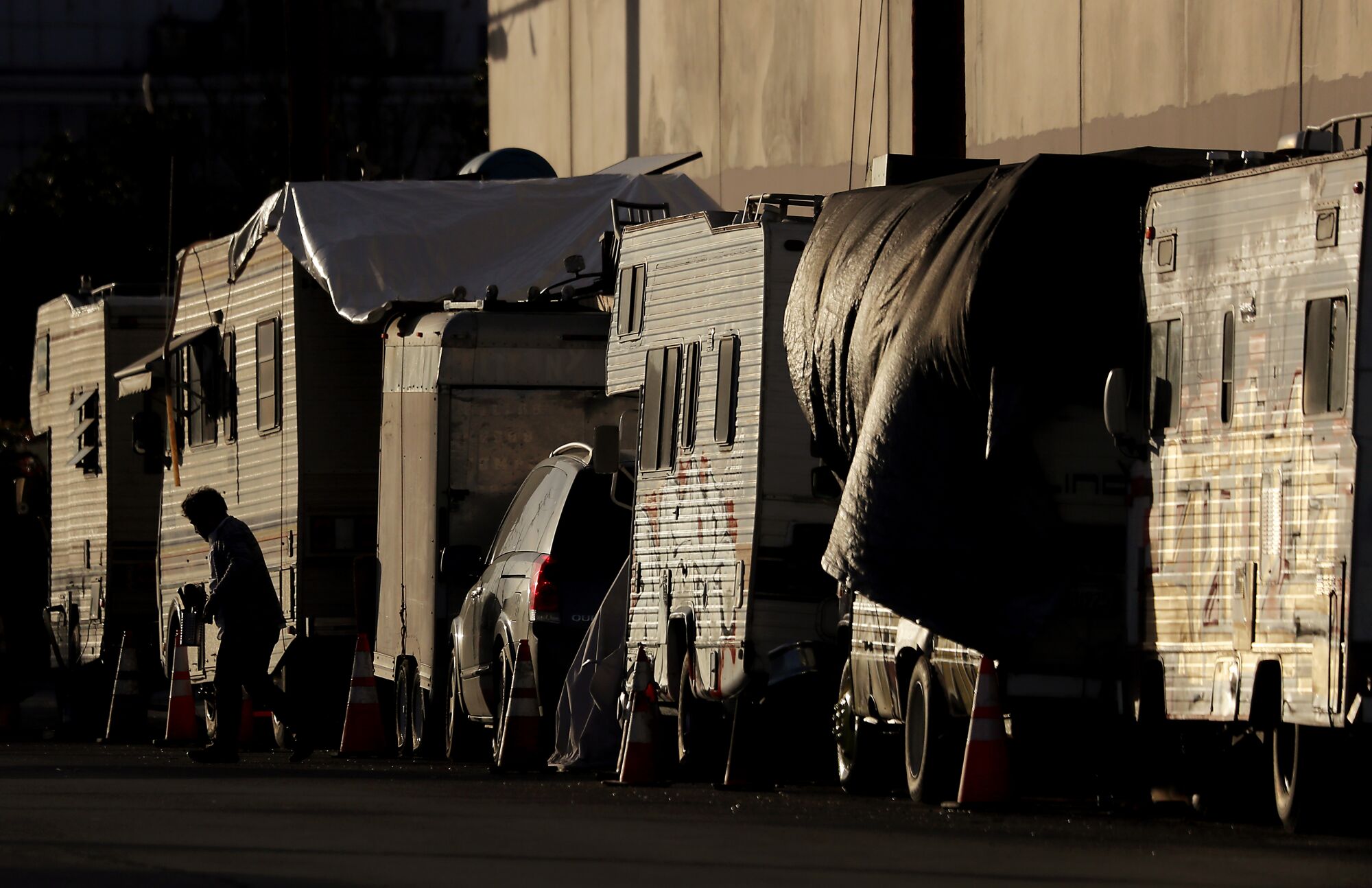 RV's used to house homeless in Boyle Heights.