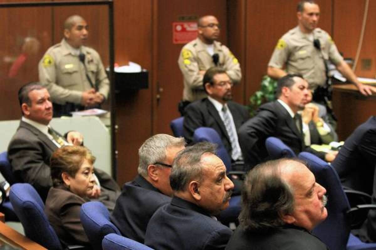 Former Bell City Council members are shown during their trial in March.
