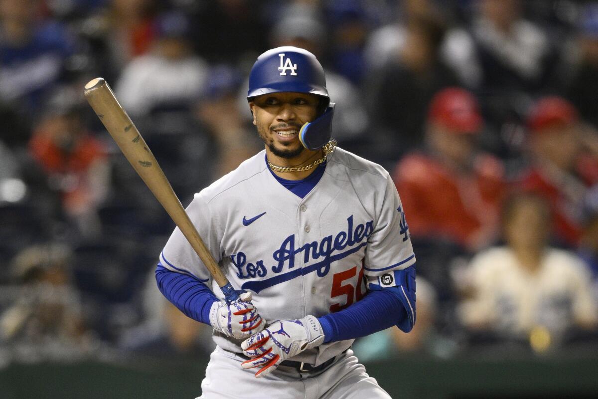 Los Angeles Dodgers' Mookie Betts in action during a baseball game against the Washington Nationals.