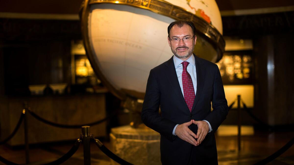 Mexico Foreign Secretary Luis Videgaray in the lobby of the Los Angeles Times on Sept. 12.