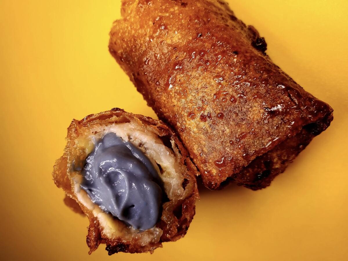 The ube custard-filled turon from Chaaste Family Market in Pasadena.