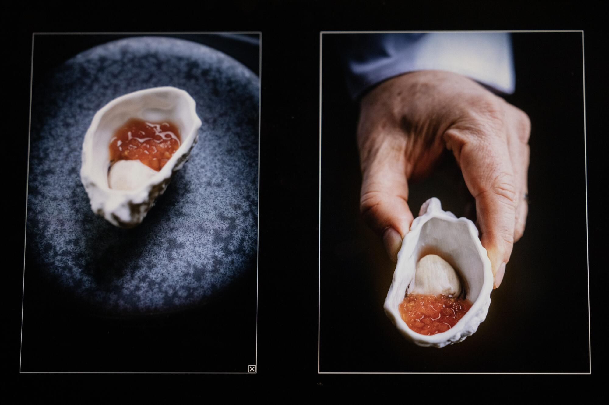Photos of an oyster dish at Addison restaurant shot by Eric Wolfinger