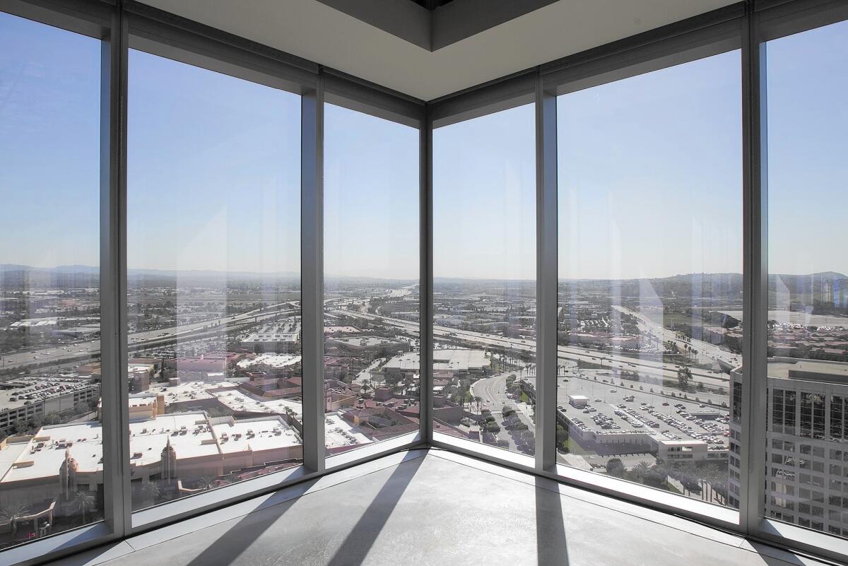 A view looking south from the 14th floor of the 323-foot 200 Spectrum Center building in Irvine. It is Orange County's tallest structure, surpassing the 315-foot office building at 520 Newport Center Drive in Newport Beach.