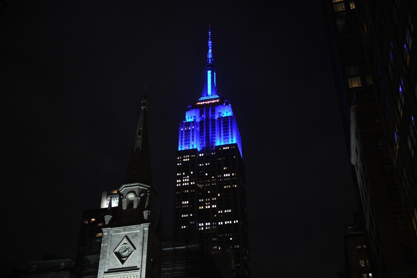 The Empire State Building is lit in blue in honor of World Autism Awareness Day.