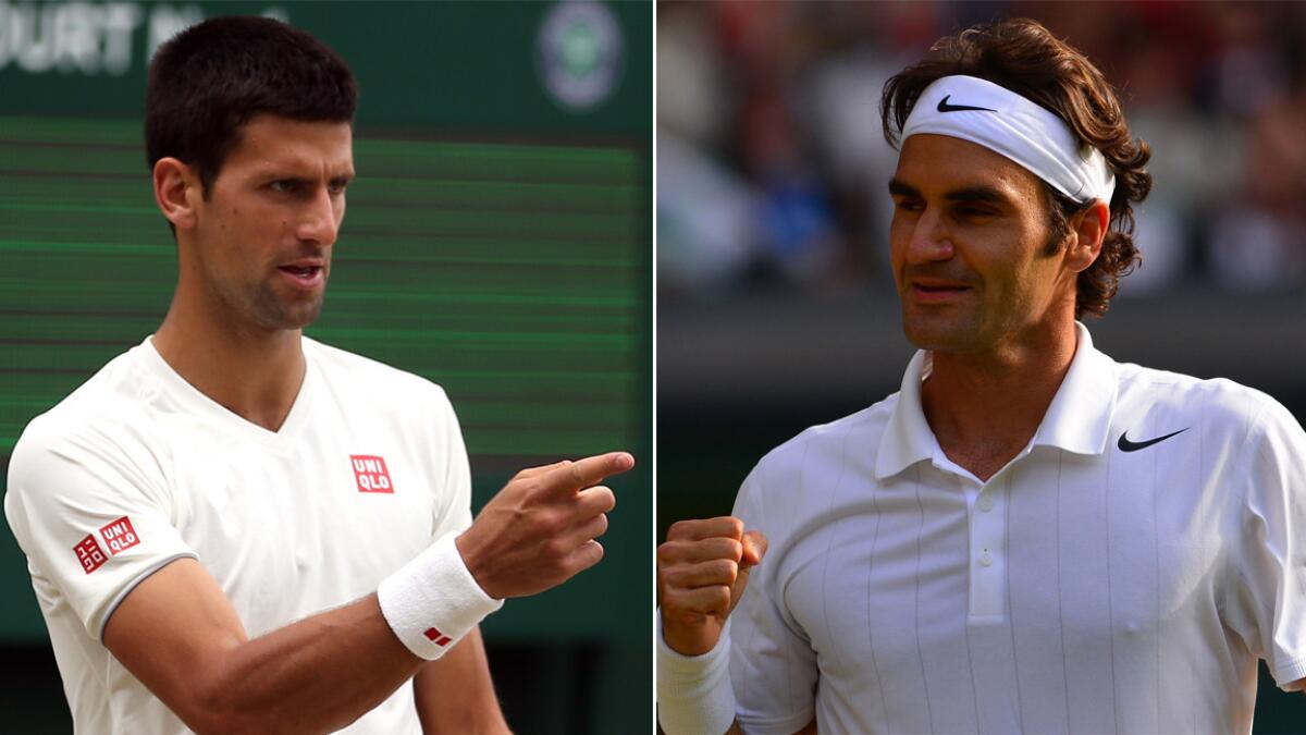 Novak Djokovic, left, and Roger Federer will face one another for the 35th time in eight years when the two compete for Wimbledon singles title on Sunday.