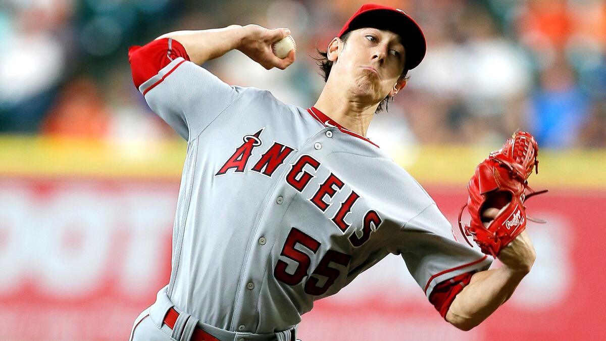 Angels starter Tim Lincecum delivers a pitch against the Astros on July 24.