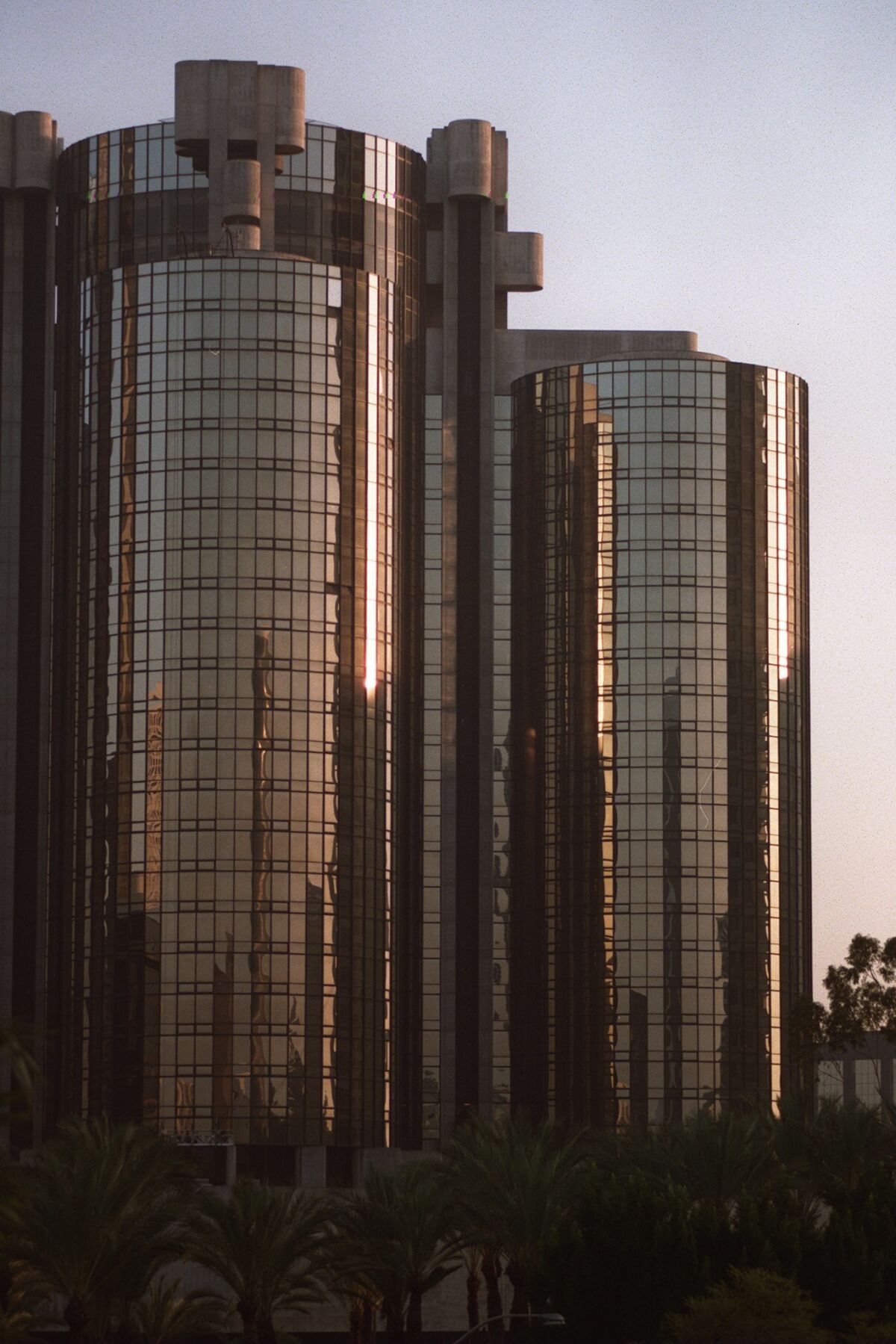 The Westin Bonaventure in downtown Los Angeles, photographed 20 years after it was completed, has served as a backdrop in several movies.