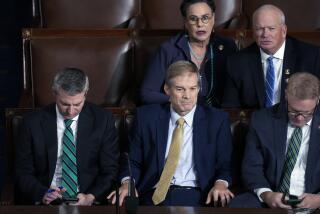 Rep. Jim Jordan, R-Ohio, center, and others, look on as the vote is counted for a third ballot