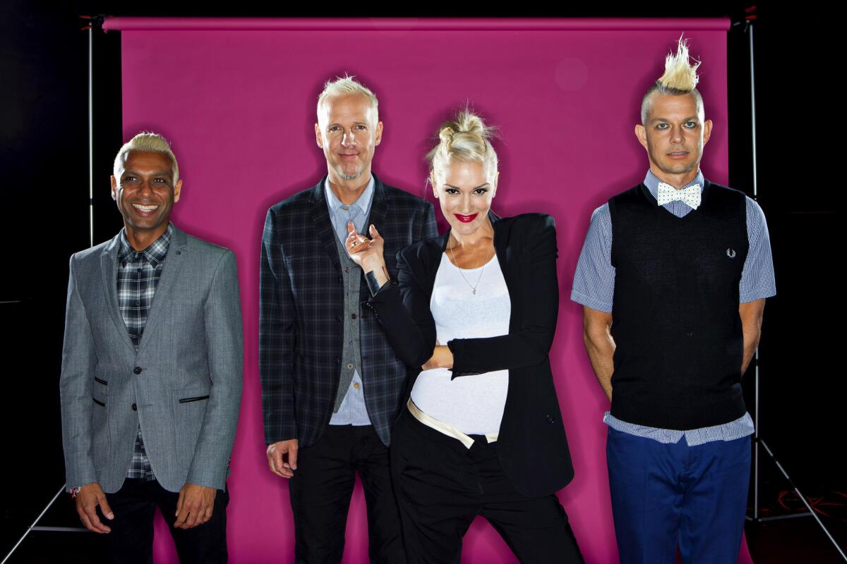No Doubt -- from left, Tony Kanal, Tom Dumont, Gwen Stefani and Adrian Young -- will appear with Sia and comedian Sarah Silverman on May 16 in Hollywood for the 2015 "An Evening With Women" benefit for the Los Angeles LGBT Center.