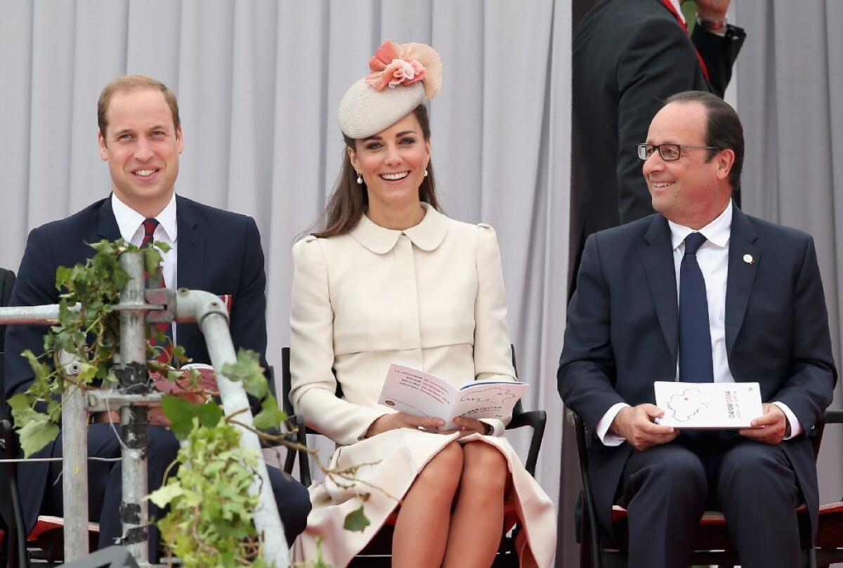 Prince William, left, the Duchess of Cambridge and French President Francois Hollande