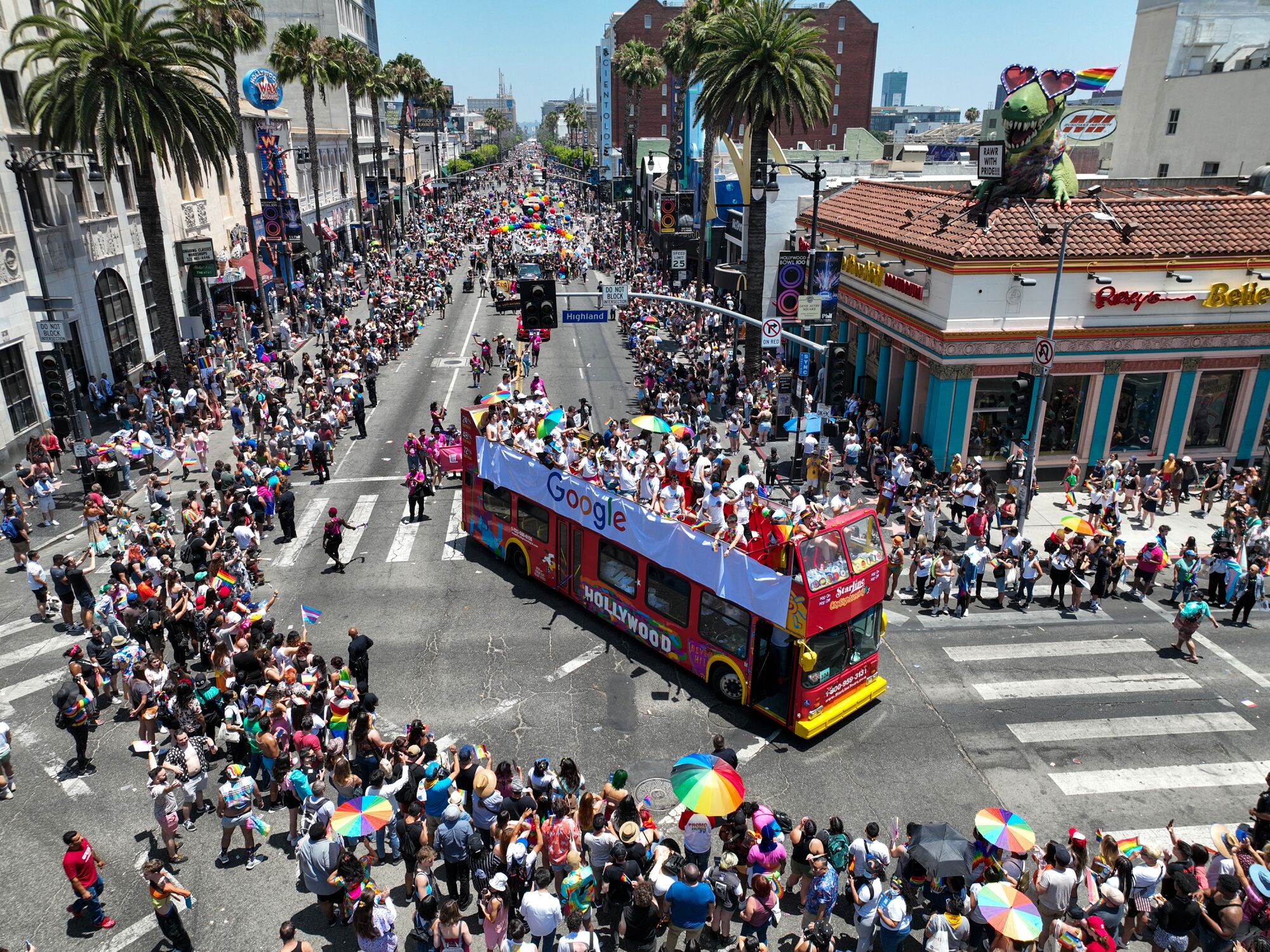 Thousands gather along Hollywood Blvd at the 2022 LA Pride Parade.