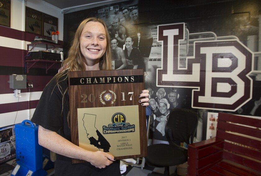 Claire Sonne helped Laguna Beach High girls' water polo win the CIF Southern Section Division 1 title in 2017.
