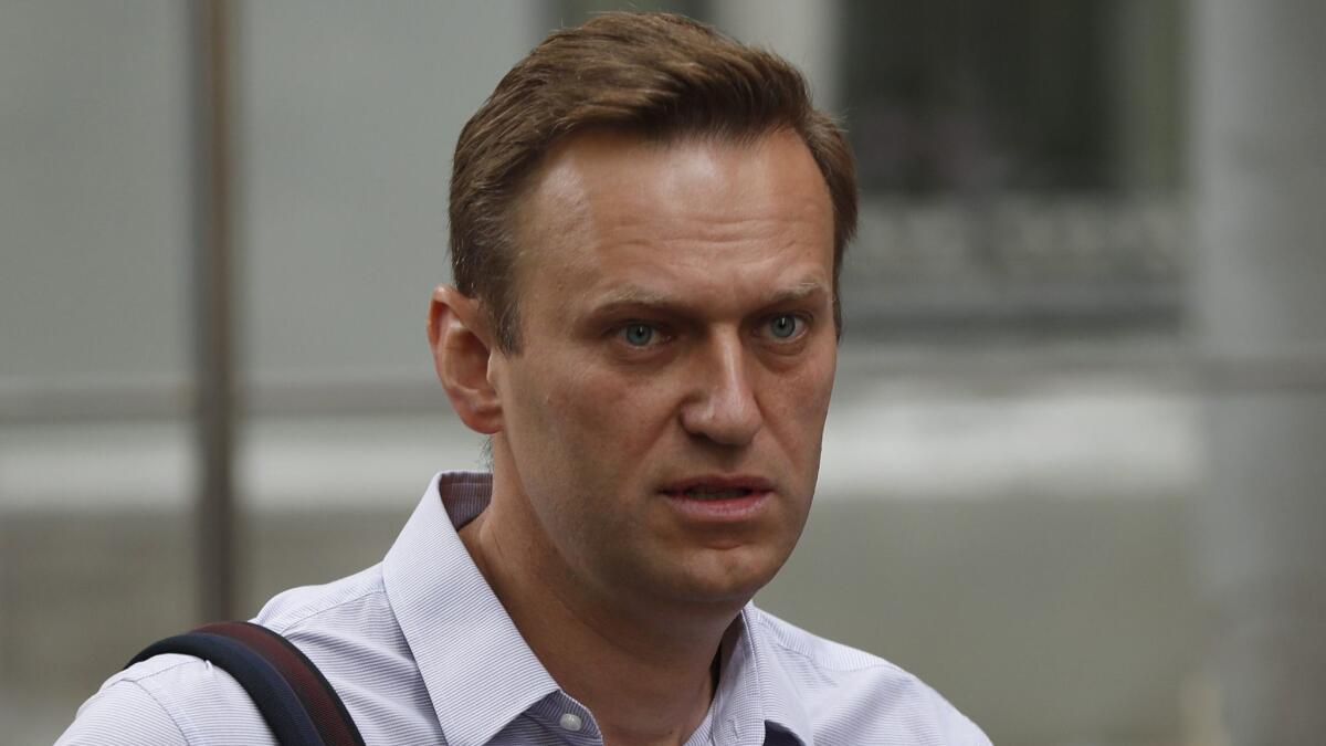 Russian opposition leader Alexei Navalny arrives at court in May after his arrest during a recent protest in Moscow. Navalny was detained Saturday outside his home.