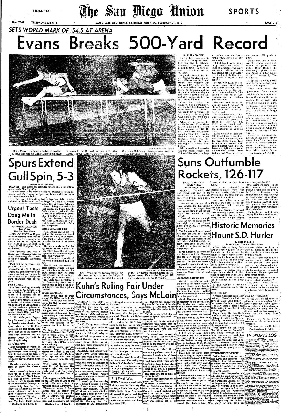 From the Archives: Evans set world indoor mark in San Diego in 1970 - The San  Diego Union-Tribune