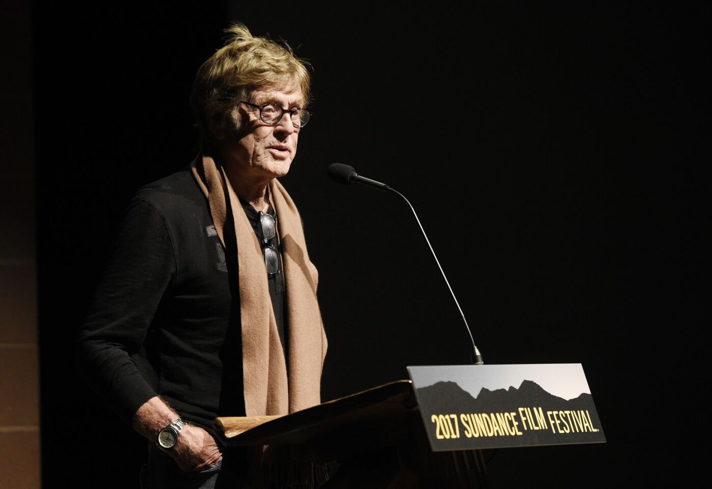 Robert Redford, founder of the Sundance Institute, addresses the audience at the opening night premiere of the film "An Inconvenient Sequel: Truth to Power," at the Eccles Theater.