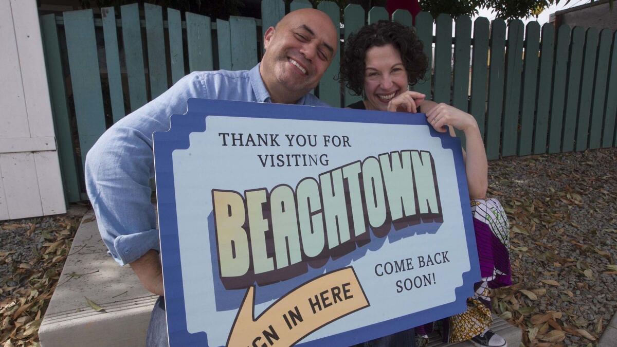 Herbert Siguenza (left) and Rachel Grossman created San Diego Rep's "Beachtown," and audience-involved show inspired by real people and places around San Diego.