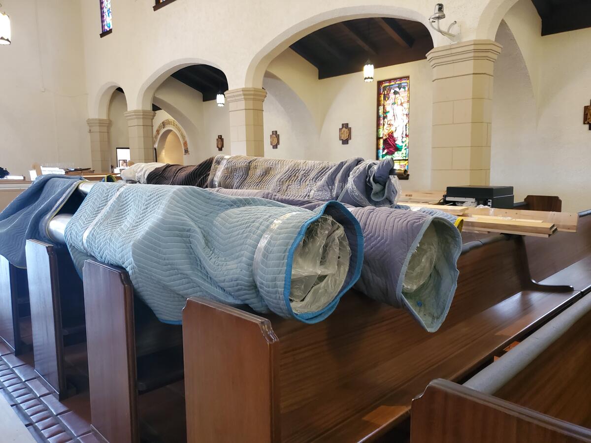 The pews of St. James will be filled with pipes for the next few months while an elaborate new organ is being assembled.