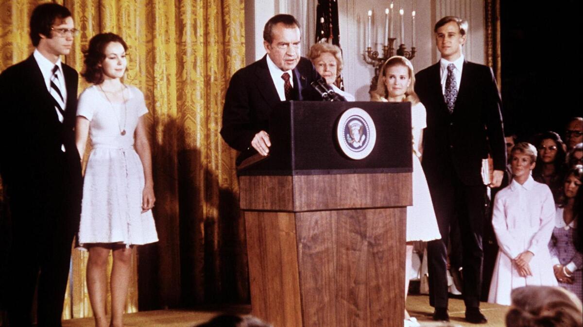 President Nixon announces his resignation following the Watergate scandal in Washington on Aug. 8, 1974.
