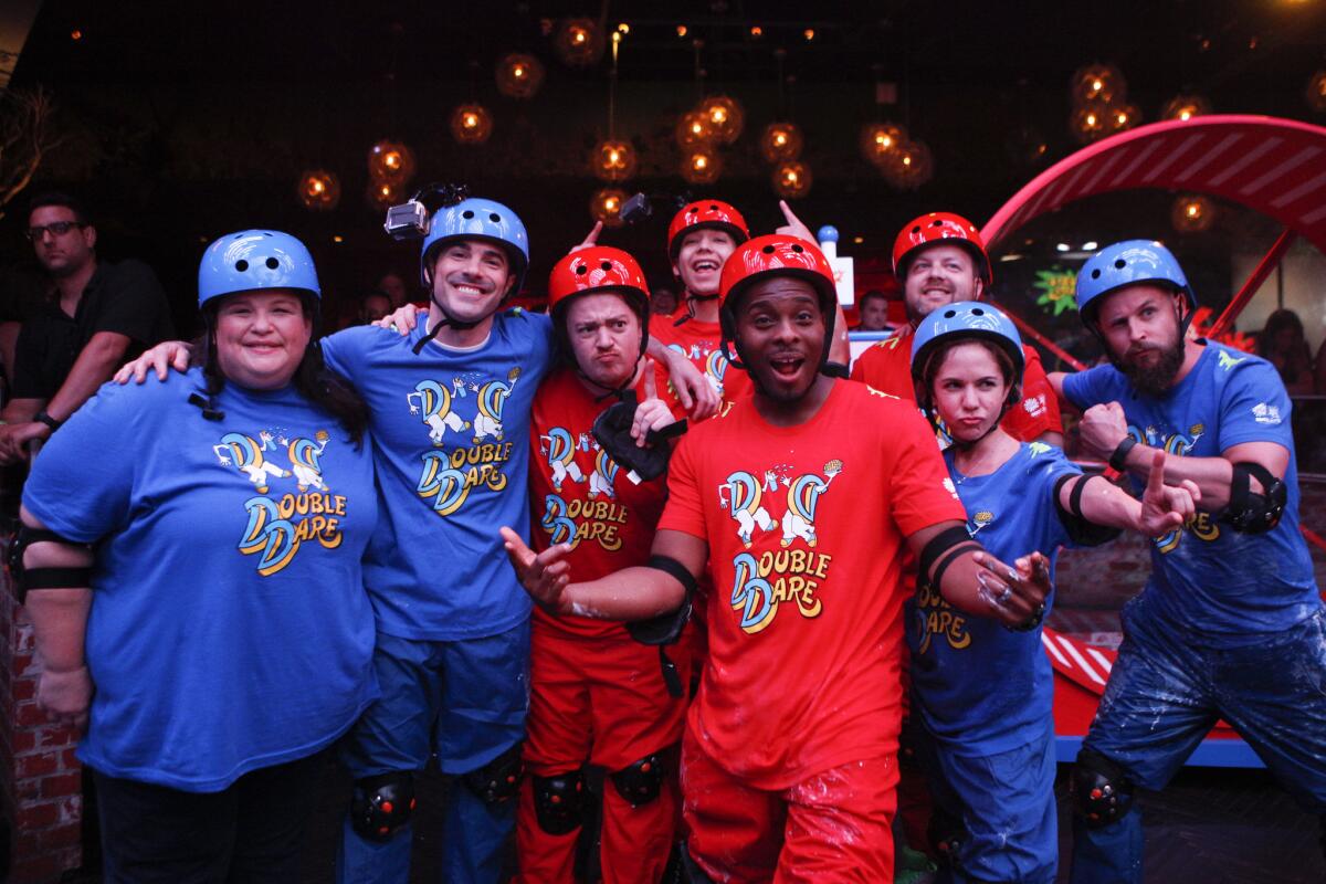 Lori Beth Denberg, Josh Server, Danny Tamberelli, Kel Mitchell (front), Derrik Lang, and Emily Bicks.