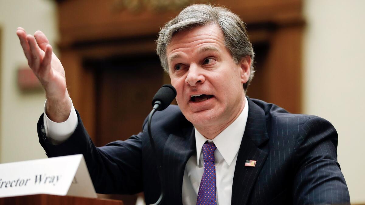 FBI Director Christopher A. Wray testifies during a House Judiciary Committee hearing on Capitol Hill on Dec. 7, 2017.