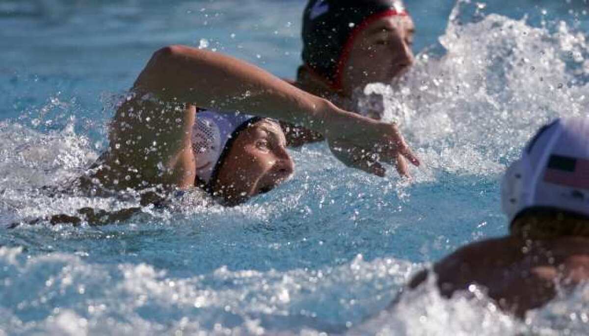 U.S. water polo standout Tony Azevedo sprints back on offensive during practice at Cal Lutheran University last year.