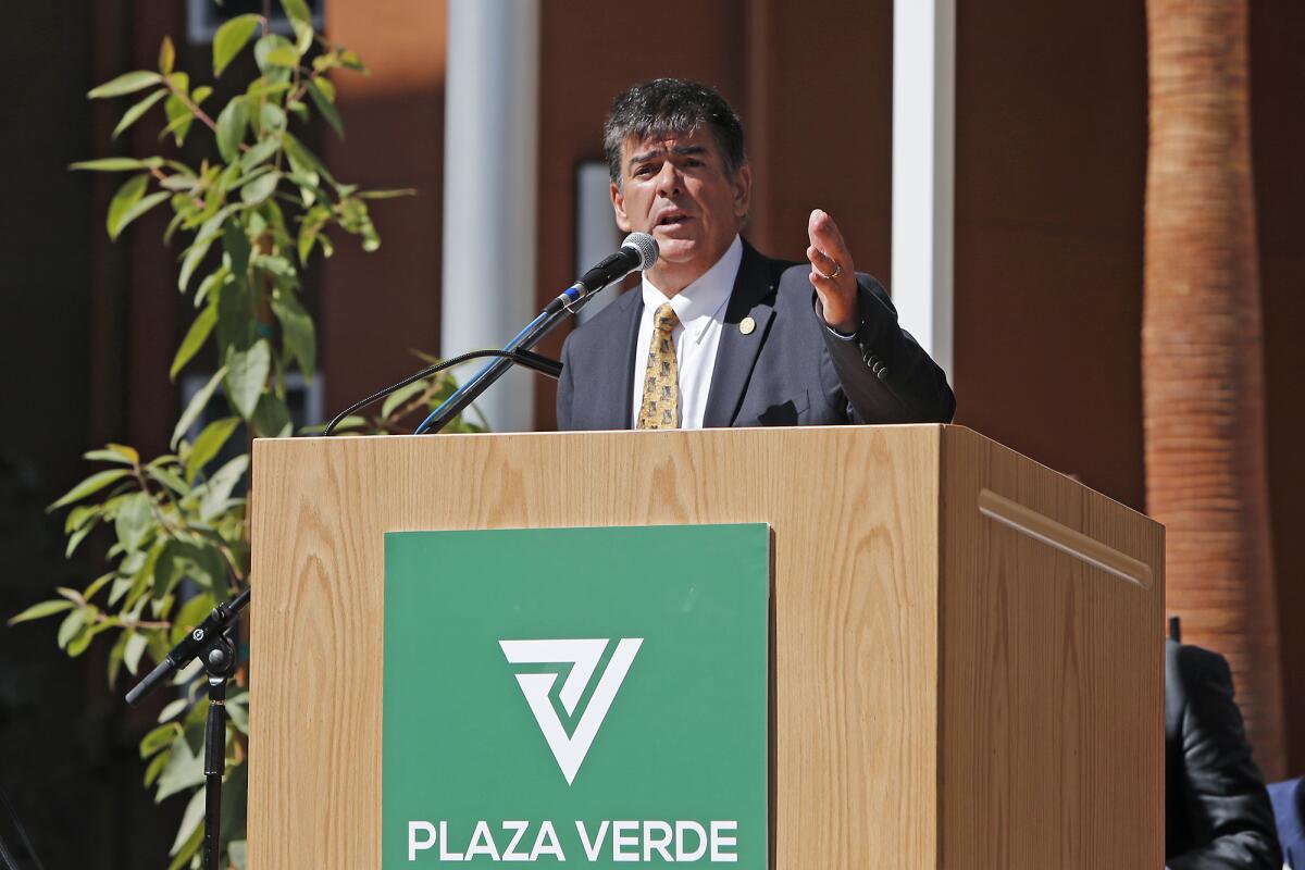 Enrique Lavernia, UC Irvine provost and executive vice chancellor, speaks during a grand-opening ceremony Wednesday for UC Irvine's Plaza Verde student housing.