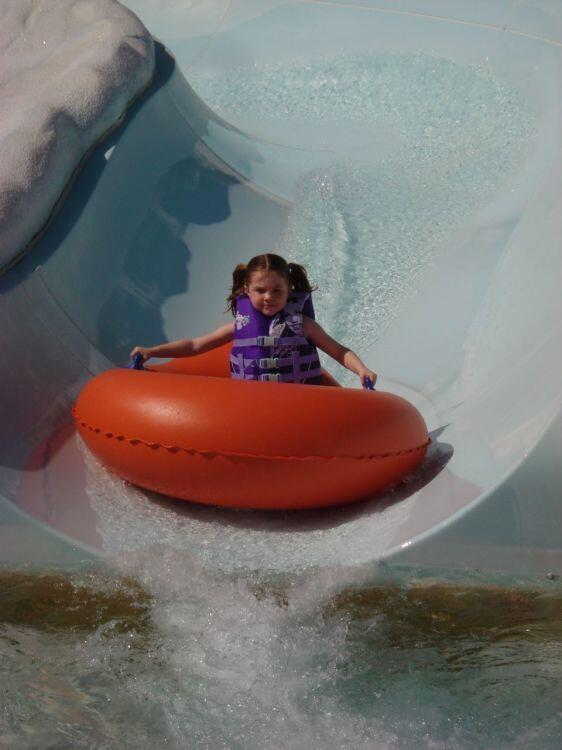 My little daredevil zooms down a tube slide at Disney's Blizzard Beach.