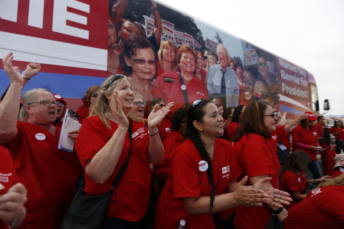 National Nurses United members rally in support of Bernie Sanders in Las Vegas on Feb. 14.