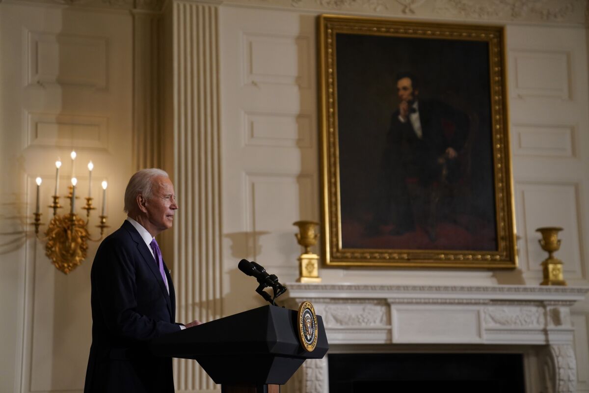 President Biden delivers remarks on racial equity in the State Dining Room of the White House on Tuesday.