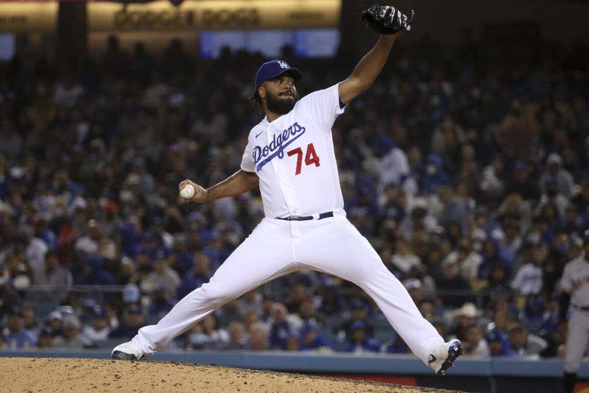 Dodgers reliever Kenley Jansen pitches during the ninth inning of the Dodgers' 1-0 loss.